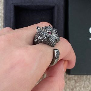 Black Diamond Panther Ring 18KGold Rhodium Finish.